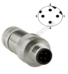 M12 4 Pin D Kodlu Seyyar Metal Erkek Konnektör