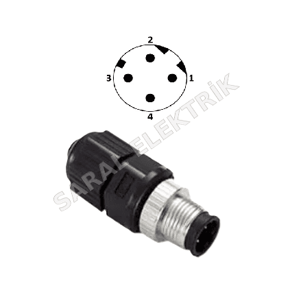 M12D-4P-IP68 4 Pin Erkek Konnektör